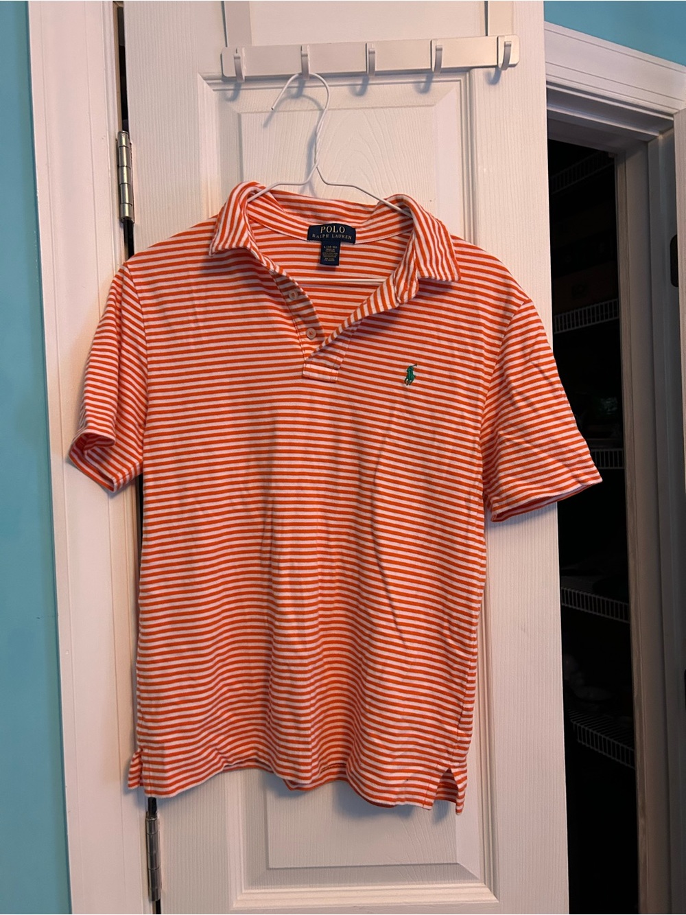 Polo by Ralph Lauren Orange & White Striped Polo with Green Pony